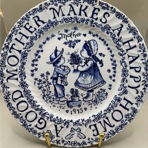 A Good Mother Makes A Happy Home Blue 9" Plate by Royal Crownford Staffordshire